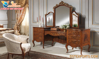 Table de toilette de luxe en teck de style baroque avec miroir, console en forme de cœur, design moderne, taille personnalisable, personnalisable