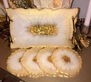 Plateau en résine époxy 100, plateau blanc en résine époxy, avec poignées/plateau en résine et 2 tailles - Product Image 6