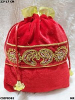 Pochette Potli de mariage, sac à main traditionnel indien, pochette de soirée, pochette de mariée, pochette bohème pour femme avec cordon de serrage et perles, 7 pouces