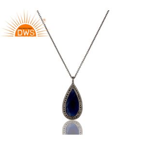 Rodio negro chapado en oro en plata de ley 925 colgante de collar de zafiro azul Pave Set de joyas de diamantes - Product Image 2