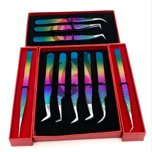 แหนบต่อขนตาสแตนเลสแบบกำหนดโลโก้ได้เองเครื่องมือความงามแบบผงสีรุ้งสไตล์ที่แตกต่างกันแบบมืออาชีพ - Product Image 1