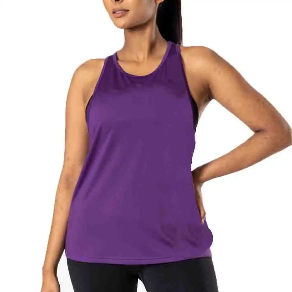 Camiseta de gimnasio de secado rápido para mujer, ropa de entrenamiento, Top de Color púrpura