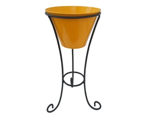 Planteur de fleurs en métal doré avec bras extérieur, support noir torsadé, décoration au sol nordique, seau de jardin décoratif - Product Image 1