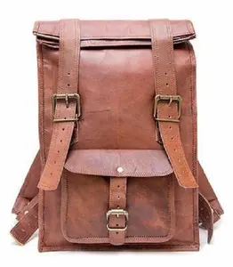 Wholesale Genuine Leather Office College Laptop Shoulder Roll Up Travelling Backpack Bag For Men & Women