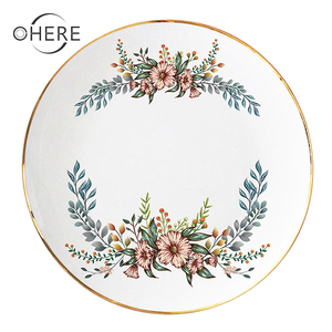 Ruiohery service d'assiettes <span class=keywords><strong>de</strong></span> luxe, assiettes <span class=keywords><strong>de</strong></span> pique-nique avec bordure dorée, <span class=keywords><strong>vaisselle</strong></span> en céramique design pour assiettes <span class=keywords><strong>de</strong></span> mariage - Product Image 2