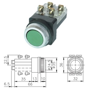 Quick Ship tend l'interrupteur à bouton-poussoir TBF-301-G vert 30mm Type à tête plate avec 10A Max. Current - Product Image 2