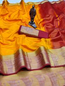 Blue <b>Pink</b> Golden Multi-Color Attractive Combination Soft Silk Banarasi Blouse Piece Saree Top with Modern Design for Wedding - Product Image 3