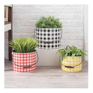 Buffalo Check Black & White Metal Planters & Container Flower <b>Pots</b> Home/Garden Decor Floor Planters <b>Table</b> Planter Plants Holder - Product Image 2