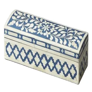 Scatola di lusso intarsio in osso scatola portagioie decorativo intricato scatola di Design in osso fatto a mano di qualità Premium