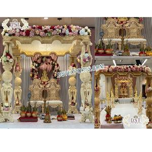 Mandap de Madera Estético para Bodas Indias, Redondo con Cuatro Pilares, Mandap de Madera para Bodas, Ceremonia Hindú, Decoración para Eventos en EE. UU. - Product Image 1