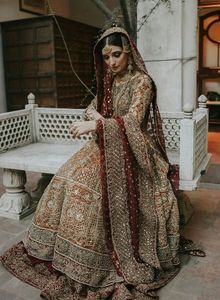 -PAKISTANI--<b>BRIDAL</b>-HEAVY-<b>JACKET</b> WITH LEHENGA DRESS--Embellished in Crystal Glass Beads Stone FULL of DABKA-work for Wedding=2021 - Product Image 3