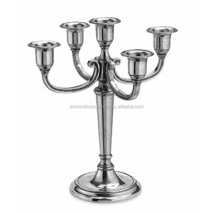 Bougeoir Nickel Plaqué Argent Antique 5 Bras Candélabre Décoration Bougeoir Bougeoir Fournisseur de l'Inde Exportation - Product Image 1