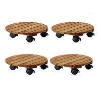 Chariot de jardin en bois à quatre roues avec pot de fleurs intégré, diamètre 300 mm, personnalisable OEM, capacité de charge 80 kg, déplacement facile, garantie 3 ans