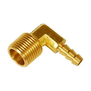 90度软管弯头黄铜配件软管连接器倒钩配件90度黄铜弯头，用于聚氨酯聚氯乙烯管