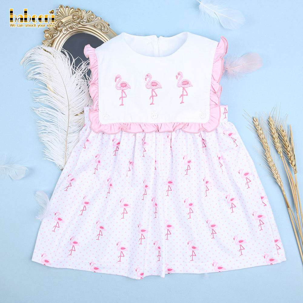 Flamingo Embroidery Baby Dress Oem Odm Kids Smock Dress Customized Hand Made Embroidery Wholesale Manufacturer - Bb2468 