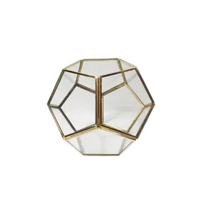 Wedding Tabletop Antique Irregular Glass Gold Geometric Terrarium Lantern Tealight Candle Holder In Best Quality In Cheap Price