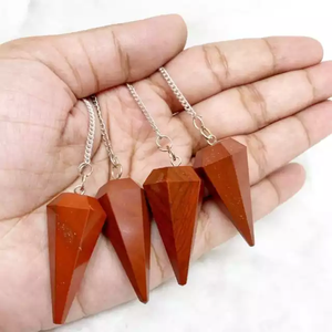 Venta al por mayor natural jaspe rojo facetado cuarzo péndulo cono radiestesia ágata péndulo Reiki curación cristal piedras preciosas péndulos venta - Product Image 3