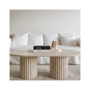 SHIHUI Luxury Natural Travertine Ribbed Table Modern Design Living Room Furniture Travertine Coffee Entry Table