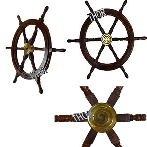 Beautiful 12\" Vintage Solid Wood Captain's Ship Wheel Nautical <b>Wall</b> <b>Decor</b> for Boat Polished Vintage Ship Wheel - Product Image 2