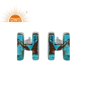Ajave-pendientes de cobre con forma de H para mujer, joyería con forma de H, de plata fina 925, con cierre de tuerca de piedras preciosas - Product Image 1