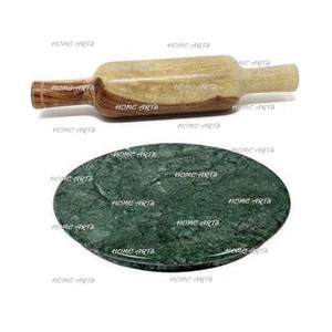 Wholesale Round Shape Green Marble <b>Rolling</b> Board With Wooden <b>Rolling</b> <b>Pin</b> Chakla Belan for Chapati Maker Roti Maker - Product Image 2