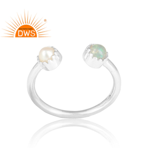 Bague en argent Sterling 925 pour femme, opales et perles blanches, anneau en pierres précieuses, empilables, vente en gros, bijoux - Product Image 2