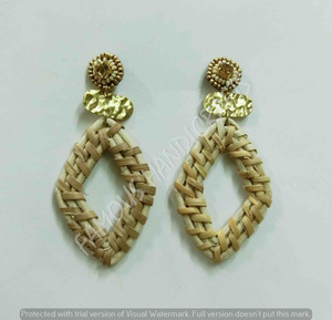 <b>Earrings</b> Hoop <b>Earring</b> New Design Handmade Wood Rattan Bohemian <b>Earrings</b> - Product Image 2