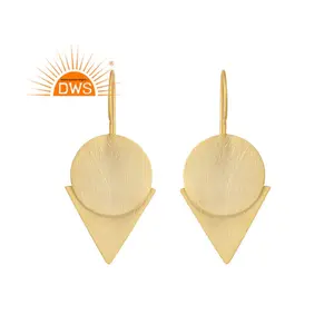 Round and Triangle Designer Earring 18k Yellow Gold Plated Silver Earring Jewelry Supplier Classic Collection