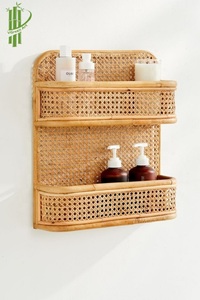 Étagère murale rectangulaire en rotin faite à la main, sculptée au laser, panier de rangement suspendu, organisateur multifonctionnel de style bambou pour la cuisine - Product Image 4