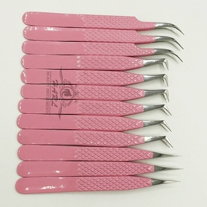 Pince à épiler d'extension de cils en acier inoxydable rose pour bébé avec logo personnalisé ensemble pince à épiler incurvée d'isolation et à 90 angles pour l'extension de cils - Product Image 2