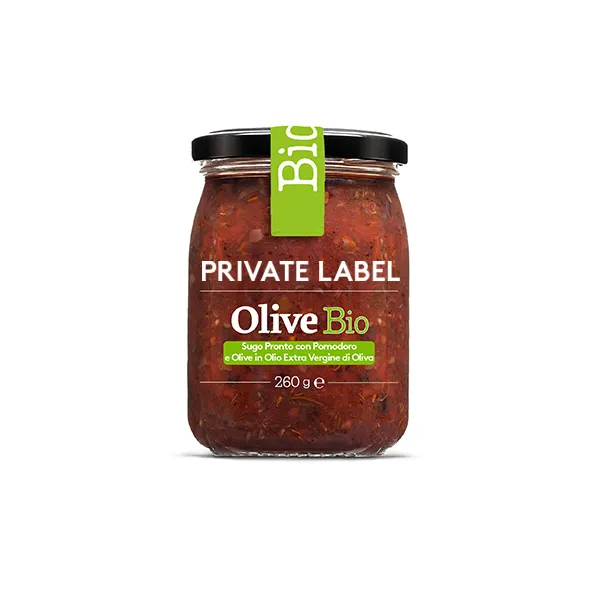 Salsa di pomodoro Bio urno biologica OEM Private Label con olive 260g Made in Italy per la vendita al dettaglio