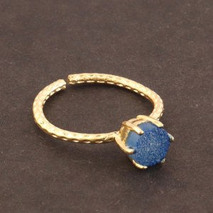 Bijoux à la mode, petite bague ronde en sucre bleu Druzy, réglage de la broche, plaqué or, créateur, bague ouverte réglable, cadeau pour elle - Product Image 4