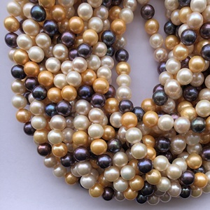 Perles de pierre de perle d'eau douce naturelle de 10 mm, rondes et lisses, multicolores, jaunes, perles de paon, provenant d'un fournisseur indien - Product Image 4