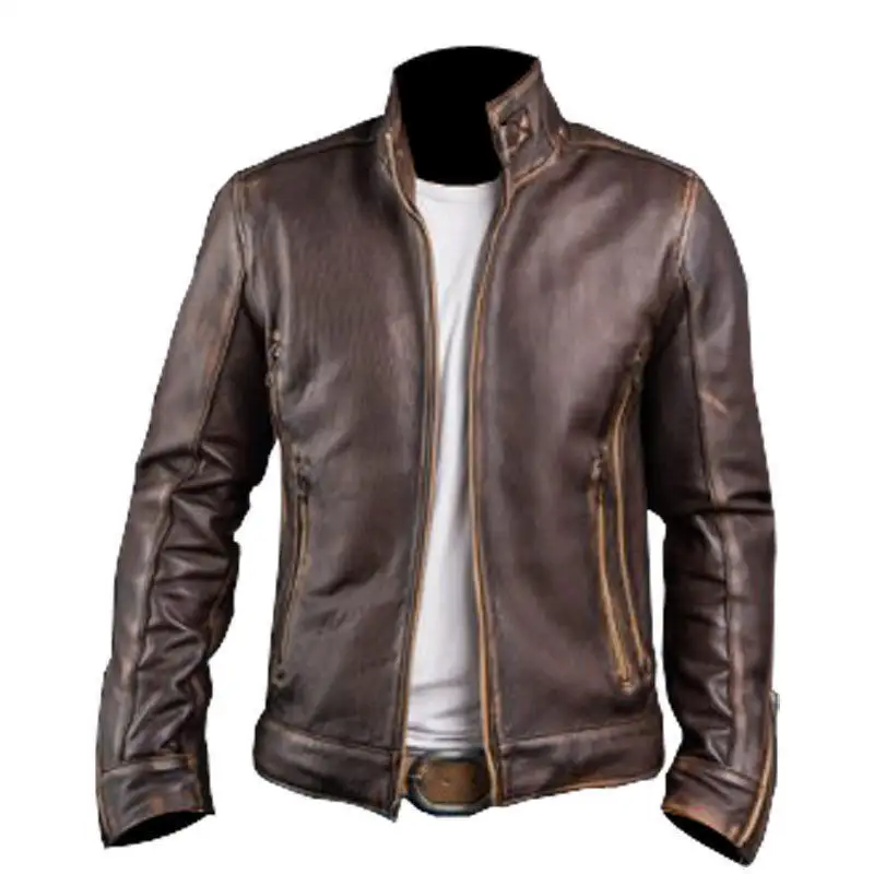 Handmade Men Brown Leather Jacket, Men Casual varsity leather jacket, Cow Genuine Men Leather Jacket high quality customized