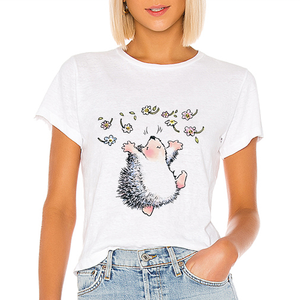 Venta al por mayor 100% algodón cuello redondo Mujer camiseta Impresión digital personalizada con logotipo ecológico niñas camisetas - Product Image 2