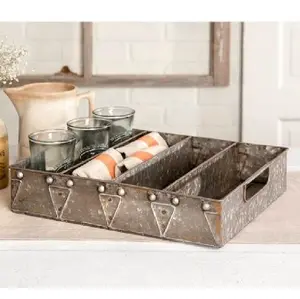 Handmade Rectangle Galvanized Tool Caddy Tray Ideal for Home and Kitchenware Stylish Flatware and Dinnerware Organizer - Product Image 1
