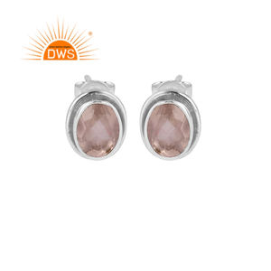 Boucles d'oreilles en argent Sterling 925 et Quartz Rose, bijou à la mode avec des pierres précieuses, forme ovale, accessoire pour fabrication de bijoux - Product Image 1