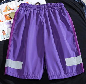 Pantalones cortos de calle de bloque de color púrpura para hombre, pantalones cortos informales de verano a la moda con cordón y cintura elástica - Product Image 6