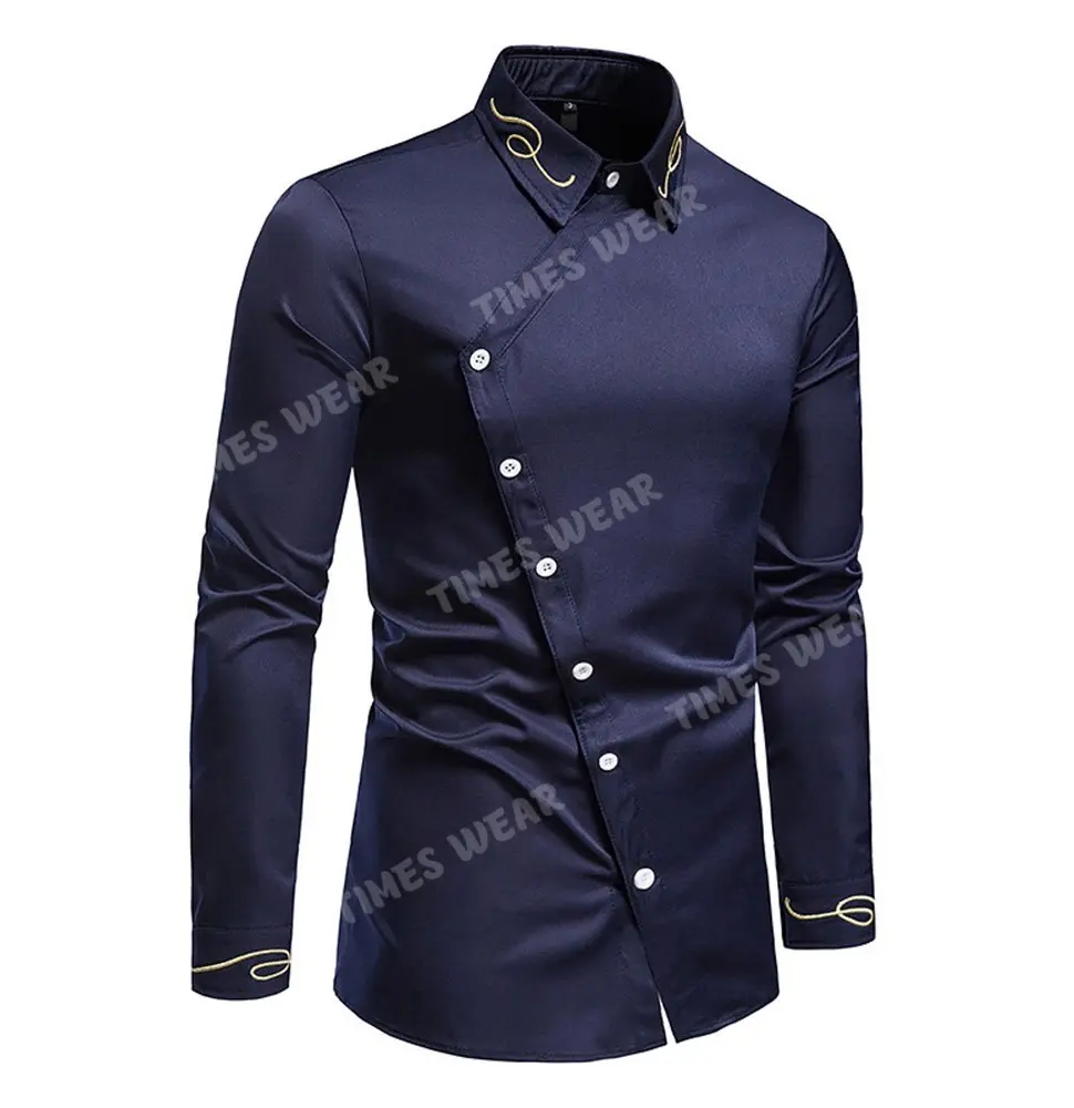 Customized Hot Selling High Quality Casual Lapel Asymmetric Fall Men's Shirt Full Sleeve casual Shirt