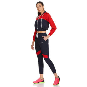 Wholesale <b>Women's</b> Crop <b>Hoodies</b> and Trouser Sets <b>Red</b> & Blue Color <b>Women's</b> Block Tracksuits for Sale - Product Image 3