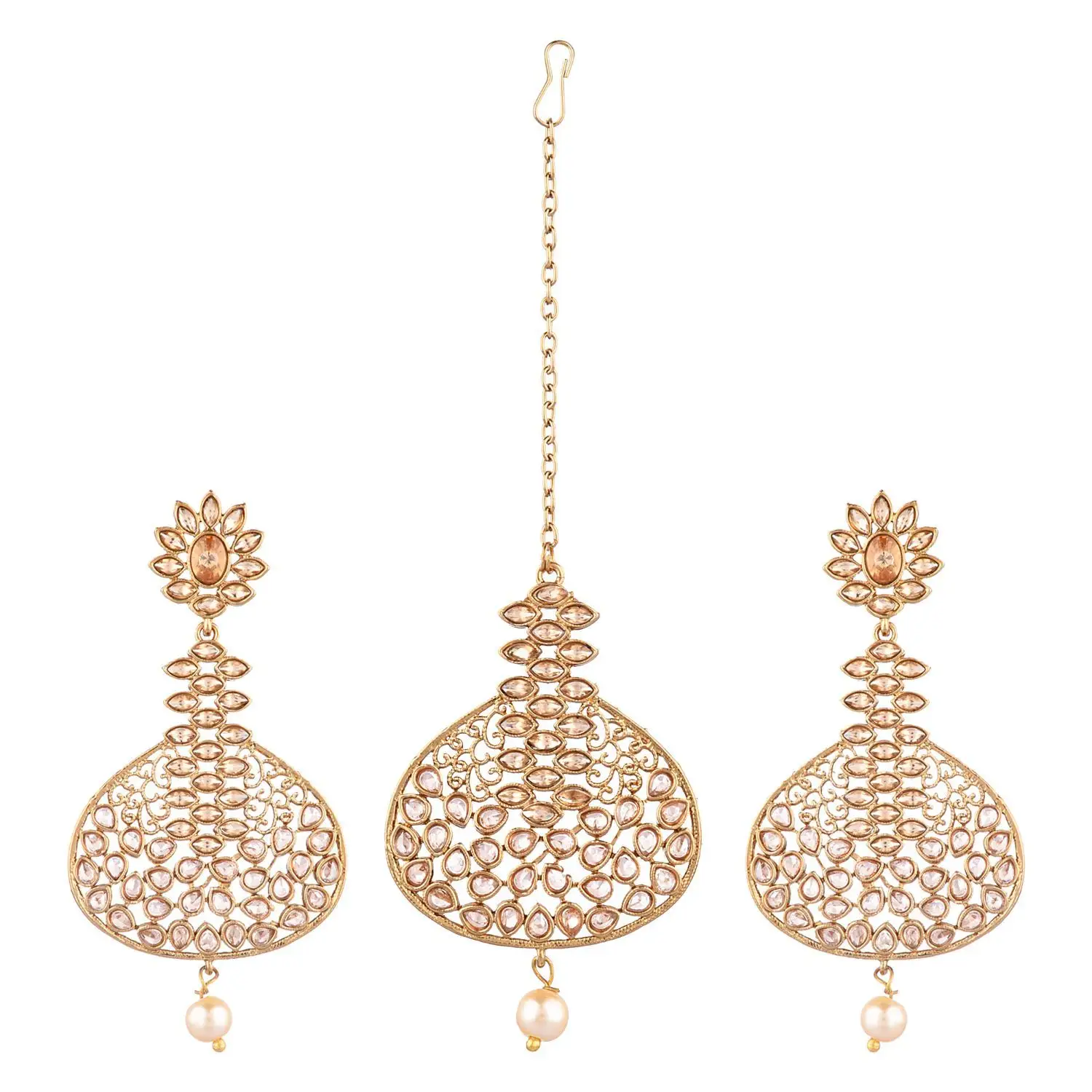 Indian Maang Tikka Earrings Set Bollywood Crystal Rhinestone Head Chain Dangle Earrings Jewelry Set