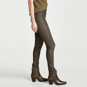 Leggings en cuir véritable PIHA SPORTS pour femmes, noirs, taille mi-haute, grande taille, effet ventre plat, coupe-vent, séchage rapide, extensibles, du S au XXL - Product Image 3
