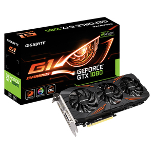 Carte graphique GIGABYTE AORUS GeForce <span class=keywords><strong>GTX</strong></span> <span class=keywords><strong>1080</strong></span> <span class=keywords><strong>G1</strong></span> Gaming 8G d'occasion avec 2560 cœurs CUDA, prise en charge de l'overclocking - Product Image 1
