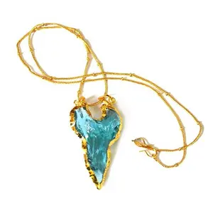Buy Online Light Blue Glass Cazin Type Arrowhead Necklace ; Arrowhead Store ; Natural Agate
