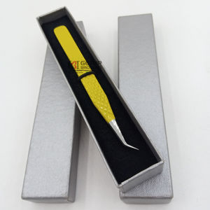 แหนบต่อขนตาสแตนเลส45องศาเครื่องมือเสริมความงามแบบใหม่เคลือบด้วยผงสีเหลืองโลโก้ออกแบบได้ตามต้องการ - Product Image 1