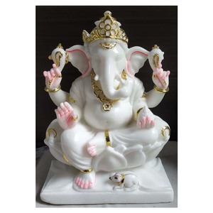 Sculpture en marbre blanc, figurine de seigneur Ganesha, makana - Product Image 1