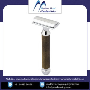 Pearl <b>Mens</b> Straight Brass & Metal Handle Stainless Steel Double Edge Safety <b>Razor</b> for Face - Product Image 2