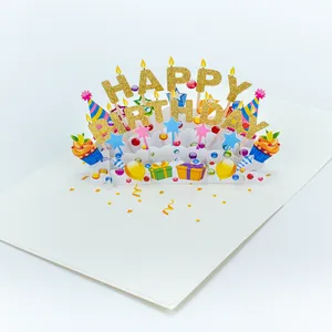 Coleção de luxo cartão de saudações 3d, feliz aniversário, vietnamita, artesanal, pop up