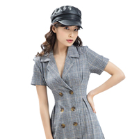 Robe T-shirt en lin à carreaux pour femme, col rabattu, boutons décoratifs, style vietnamien, tissée, naturelle, automne 2020, haute qualité