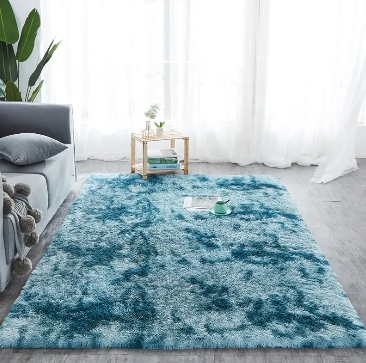 Nordic Fluffy Silk Plush Area Rug House Carpet Floor Multicolor Living Room Rug